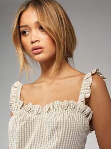 MISSGUIDED 夏季荷叶边背带迷你连衣裙A-Line太阳裙方领条纹沙滩度假派对无袖休闲轻便连衣裙 - 彩色 - 查看 3