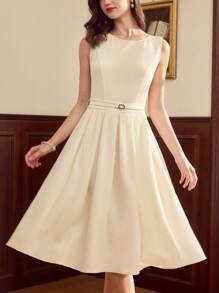 Vintamour Vintage Elegant Resort Women's Belted A-Line Tank Dress, Tight Waist, White, Spring/Summer Summer Outfits For Women Wedding Guest Dress Women Business Casual Woman Dresses For Women Elegant Birthday Dresses For Women Sun Dresses For Women Graduation Dress Office Outfits For Women Church Clothes Women Work Clothes Women Old Money Style Women Teacher Outfits For Women