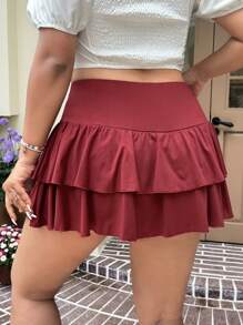 SHEIN EZwear Falda plisada de talla grande de unicolor, estilo A-line simple, para uso casual diario