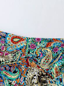 SHEIN LUNE Falda-pantalón de talla grande con estampado de cachemira para mujer, de dobladillo asimétrico - Multicolor - Ver 3
