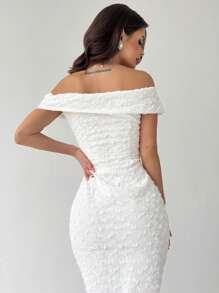 Firerie Women's Elegant Simplistic Romantic Charm Sexy Off Shoulder Textured Tight-Fitting White Mini Dress, Suitable For Wedding Guest, Party, Music Festival, Dates, Vacation And Everyday Wear, Spring/Summer - White - View 6