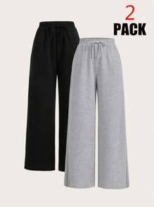 Comfortcana 2pcs Plus Size Casual Versatile Black & Grey Pants Set,Spring Summer Clothes - Multicolor - View 1