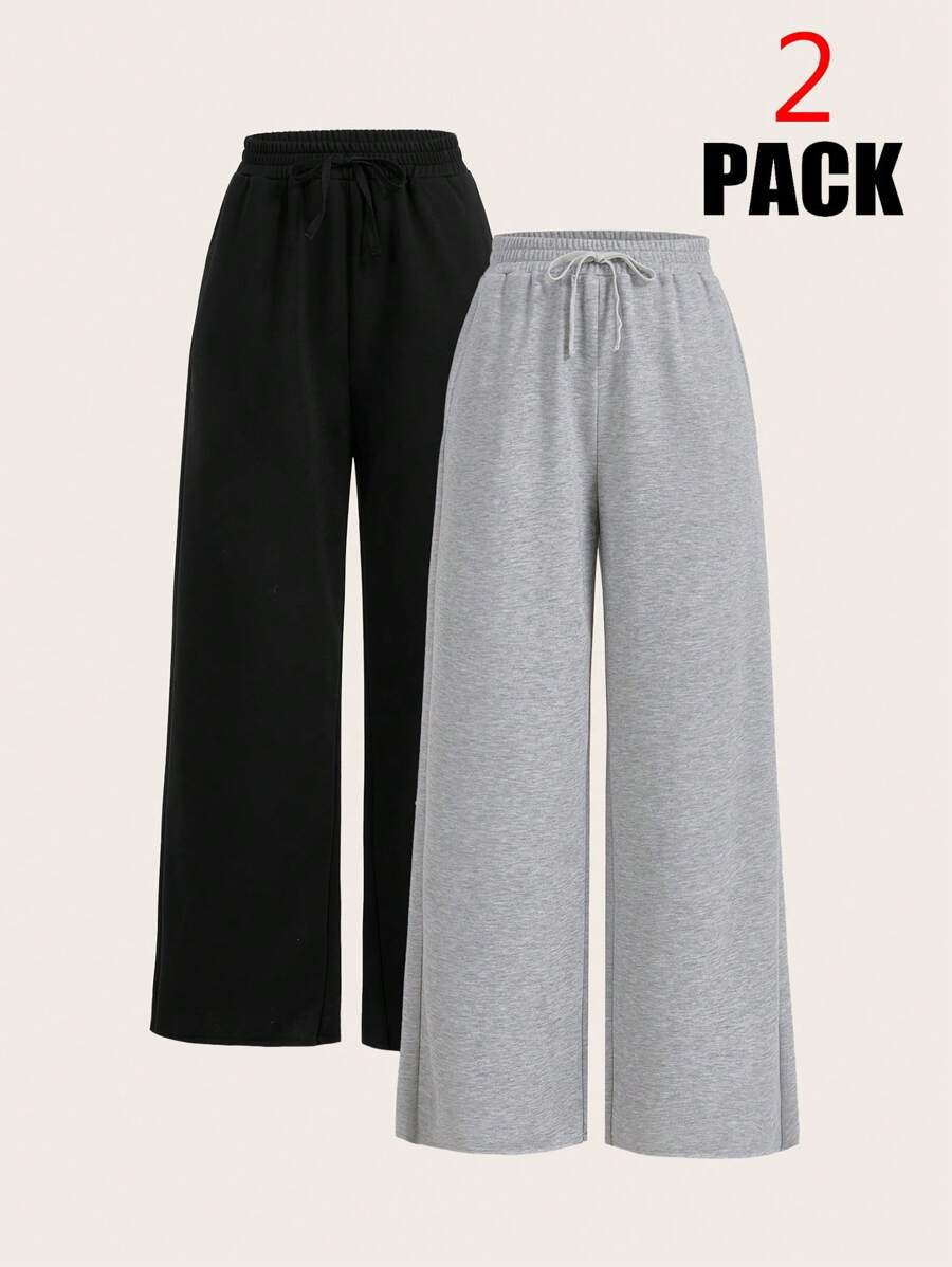 Comfortcana 2pcs Plus Size Casual Versatile Black & Grey Pants Set,Spring Summer Clothes - Multicolor - View 1