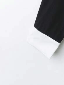 Elenzga Women's Patchwork Collar Pearl Decor Color Block Sleeve Long Sleeve Blouse - Black - View 7