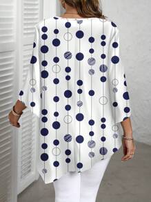 EMERY ROSE قميص مطبوع بطول كامل للربيع والخريف، مريح ومبسط، مقاس كبير الحجم