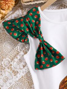 Tween Girl' Ramadan Middle East Print Dress With Cap Sleeves And Shoulder Bow Decor - Green - View 6