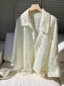 Comfortcana Women's Summer Party Boho Western Casual Solid Color Textured Long Sleeve Loose Shirt,Summer Women,Country Concert,Tropical Vacation Woman Shirt - Apricot - View 3