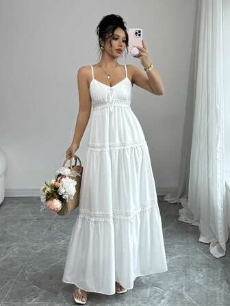 Rafferiza Women Adjustable Strap Waist Elegant Solid Color Casual Dress, Suitable For Summer