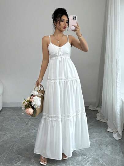 Rafferiza Women Adjustable Strap Waist Elegant Solid Color Casual Dress, Suitable For Summer