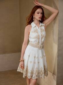 MOTF PREMIUM 花卉刺绣束带连衣裙 - 白色 - 查看 7