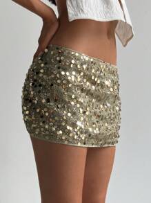Aloruh 女士闪光亮片迷你紧身网眼低腰派对俱乐部裙子