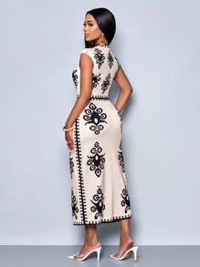 SOLERSUN Women's Stand Collar Sleeveless Bohemian Floral Print Summer Spring Beach Outfits For Woman Graduation Spring Break Concert Outfit Women Country Concert Outfit Wedding Guest Dress Women