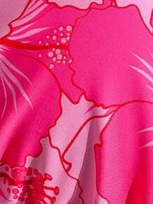 Swim Mod 大码女式夏季热带花卉装饰时尚吊带三角粉色比基尼上衣泳装 - 彩色 - 查看 3