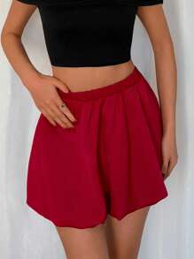 Chiquease Minifalda casual de unicolor brillante con dobladillo con volantes - Burdeos - Ver 5