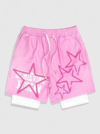 Anime Pantaloncini sportivi da uomo con vita con coulisse e stampa a stella a cinque punte