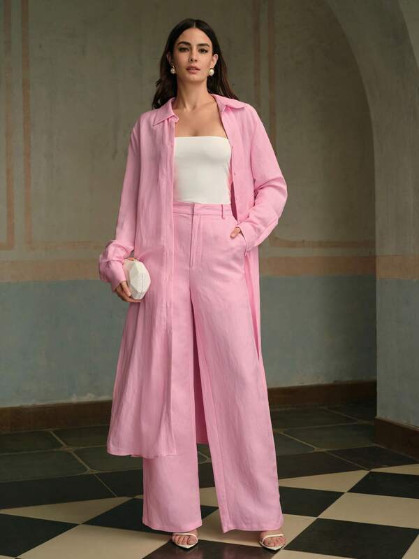 ZEYLAH Pantalon droit de tailleur décontracté/bureau pour femme, couleur rose