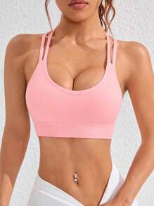 Sovereign Charm Women Seamless Solid Hollow Casual Sports Yoga Bra - Pink - View 4