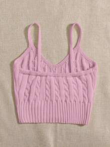 Chiquease Solid Color V-Neck Sleeveless Cropped Cable Knit Tank Spaghetti Strap Top, Great For Dates