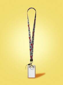 TOM & JERRY X SHEIN Gray Background Cartoon Character & Red Letter Print Lanyard Card Holder