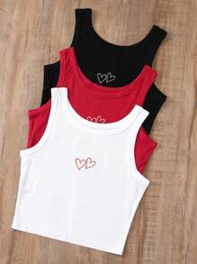 INAWLY 3pcs/Set Women Heart Pattern Embroidered Cami Tank Top - Multicolor - View 3