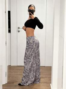 SHEIN ICON Y2K Low-Waist All-Over Tree Branch Print Straight Leg Wide Leg Pants - Multicolor - View 5