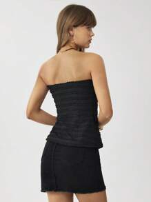 SHEIN LUNE Blusa negra ajustada con escote bandera y abotonadura única para mujer