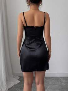 SHEIN Clasi Elegant & Graceful Women Holiday Casual Party Sleeveless Frill Trim Dress - Black - View 2