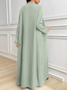 Al Najma Women's Long Sleeve Bow Casual Abaya, Casual Modest Open Robe Abayas, For Casual Daily/Party - Mint Green - View 2