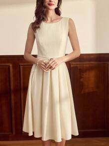 Vintamour Vintage Elegant Resort Women's Belted A-Line Tank Dress, Tight Waist, White, Spring/Summer Summer Outfits For Women Wedding Guest Dress Women Business Casual Woman Dresses For Women Elegant Birthday Dresses For Women Sun Dresses For Women Graduation Dress Office Outfits For Women Church Clothes Women Work Clothes Women Old Money Style Women Teacher Outfits For Women