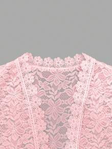 EMERY ROSE Ladies' Summer Solid Color Lace Patchwork Casual Open Front Jacket For Holiday Party Clothes - Pink - View 3