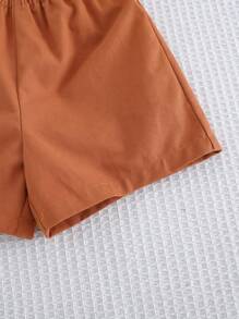 Cozy Pixies 2pcs/Set Baby Boy Cartoon Bear Print Soft Knit Pullover Crew Neck Short Sleeve Top And Elastic Waist Ankle-Length Pants - Khaki - View 7