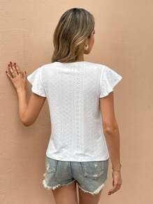 SHEIN Frenchy 女士纯色圆领短袖休闲 T 恤 - 白色 - 查看 2