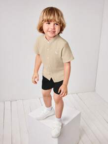 SHEIN Set de 2 piezas de camiseta de manga corta y pantalones cortos casuales con estampado de dinosaurio para niños