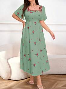 Mulvari Vestito con fantasia floreale casuale, taglia grande, abito lungo da spiaggia, festa, estate, casual, vacanza e appuntamenti