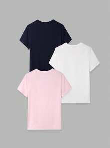 SHEIN EZwear 3 件套 V 领针织休闲短袖 T 恤套装，适合日常穿着