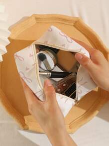 ROMWE Kawaii Bow Decor Octagonal Velvet Cosmetic Bag - Multicolor - View 2