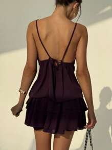 Aloruh New Sexy Open Back Pleated Cake Dress, Sleeveless Purple Bodycon Dress, For Fashionable Women,Backless Dress