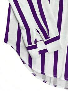 INAWLY Women's Casual Striped Long Sleeve Pocket Blouse, Spring/Fall Women Shirt - Purple - View 4