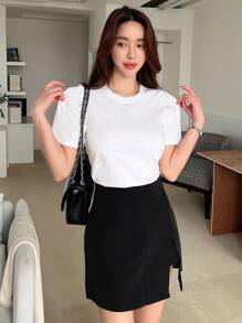 DAZY Puff Sleeve Solid Tee,Crop Tops Women - White - View 5