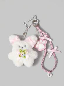 ROMWE Kawaii 1pc Pink Bow & Pearl Cute Rabbit Bag Charm - Multicolor - View 2