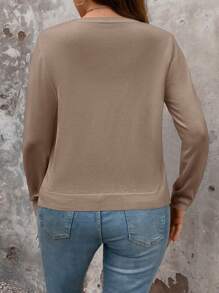 EMERY ROSE Plus Size Women's Solid Color Long Sleeve Single Breasted Casual Cardigan, Autumn/Winter Fall Cloth For Women - Apricot - View 2