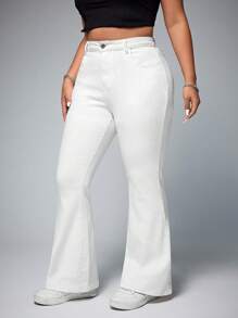 SHEIN ICON 大码休闲纯色喇叭牛仔裤