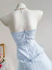 Elamini 纯色性感露背多层超长连衣裙