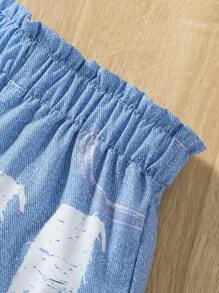 2 件装女婴休闲圆领上衣和短裤套装，时尚百搭 - 紫紅色 - 查看 6