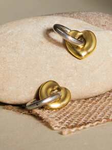 Pendientes desmontables con forma de corazón clásicos y retro para mujeres, colgante con forma de corazón de acero inoxidable resistente a la decoloración, elegante y sencillo, clips de oreja con bloques de color, joyería de regalo de San Valentín, Navidad e invierno - Multicolor - Ver 3
