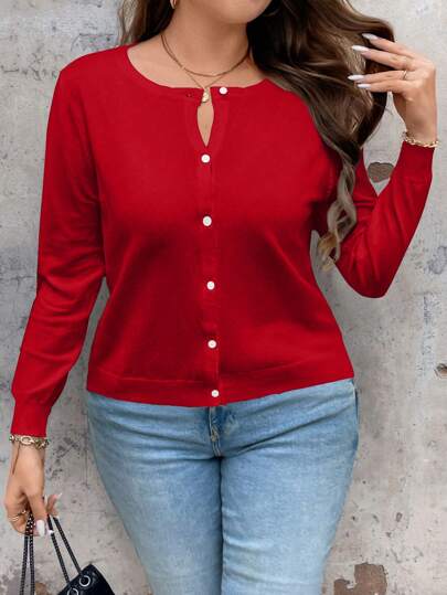Linhara CURVE Plus Size Plain Color Open Front Long Sleeve Cardigan, Simple & Stylish Fall Winter Cloth For Women Autumn