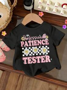 SHEIN Girls Casual Cartoon Floral Print Short Sleeve T-Shirt, Suitable For Summer