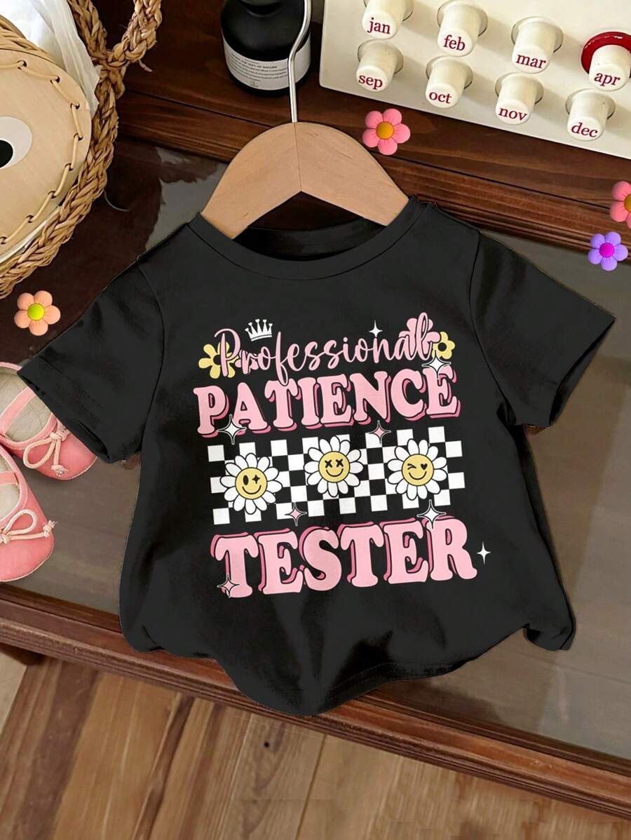 SHEIN Girls Casual Cartoon Floral Print Short Sleeve T-Shirt, Suitable For Summer