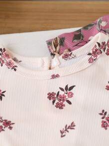 Baby Girl New Stylish Cute Ditsy Floral Elegant Bodysuit Set, Soft Fabric Suitable For Indoor And Outdoor Activities, Spring/Summer - Multicolor - View 5