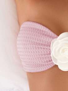 SHEIN Swim 女士 3D 花卉装饰比基尼套装，夏季海滩度假 - 粉色 - 查看 8